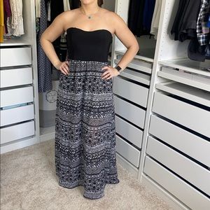 Black and white strapless maxi dress
